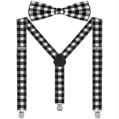SATINIOR Suspender Bow Tie Set Clip On Y Shape Adjustable Braces, 80s Suspenders Shoulder Strap for Men Women Halloween Cosplay Party(Red and White Plaid), 4.3 x 2.3 inches