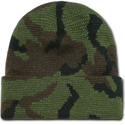 Classic Green Brown Black Wooded Forest Jungle Camo Camouflage Beanie Stocking Watch Cuffed Cap Hat Hunting Hunter Military Outdoor Style