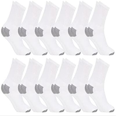 Yacht & Smith 12 Pairs Of Mens & Womens Lightweight Cotton Crew Socks Bulk, Homeless Donation Cheap, Wholesale Sock (12 Pairs White Womens/Gray Heel and Toe)