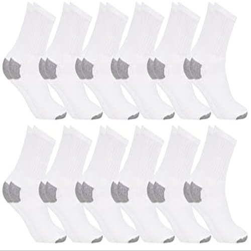 Yacht & Smith 12 Pairs Of Mens & Womens Lightweight Cotton Crew Socks Bulk, Homeless Donation Cheap, Wholesale Sock (12 Pairs White Womens/Gray Heel and Toe)
