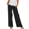 QWENTMTNTY Women Drawstring Pants Cotton Linen Wide Leg Palazzo Pants Elastic Waist Loose Comfy Oceanside Yoga Pants Trousers Black view 1