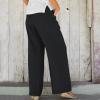 QWENTMTNTY Women Drawstring Pants Cotton Linen Wide Leg Palazzo Pants Elastic Waist Loose Comfy Oceanside Yoga Pants Trousers Black view 3
