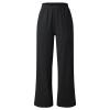 QWENTMTNTY Women Drawstring Pants Cotton Linen Wide Leg Palazzo Pants Elastic Waist Loose Comfy Oceanside Yoga Pants Trousers Black view 4