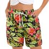 QWENTMTNTY Women's Summer Casual Shorts Drawstring Elastic Waist Beach Shorts Floral Print Fashion Short Pants with Pockets Green view 1