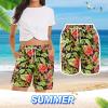 QWENTMTNTY Women's Summer Casual Shorts Drawstring Elastic Waist Beach Shorts Floral Print Fashion Short Pants with Pockets Green view 2