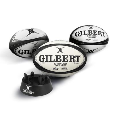 Gilbert G-TR4000 Black Rugby Training Ball Size 5 Set of 3 + Kicking Tee