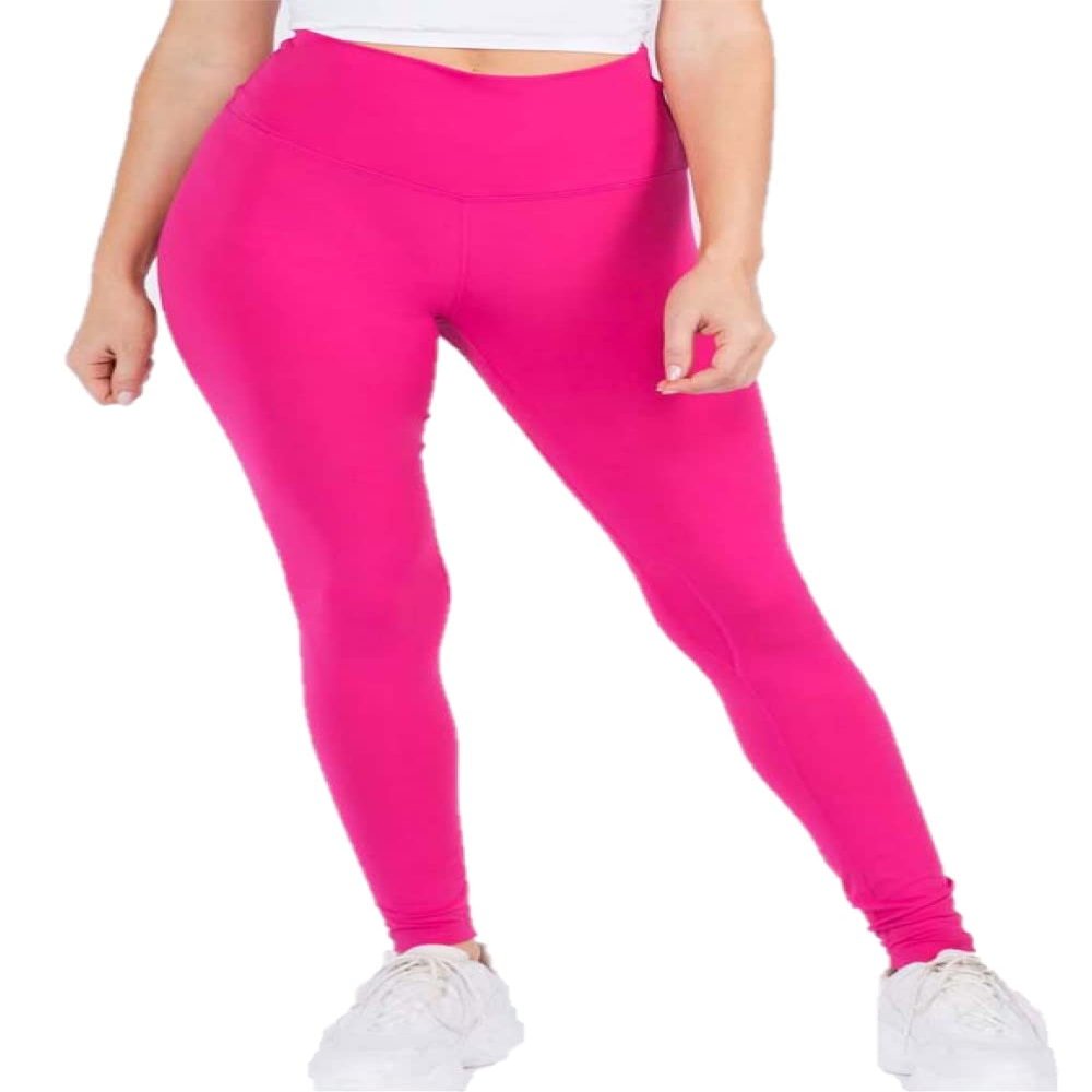 YELETE Women's High Rise Soft Casual Leggings with Inner Pocket, Fuchsia L/XL