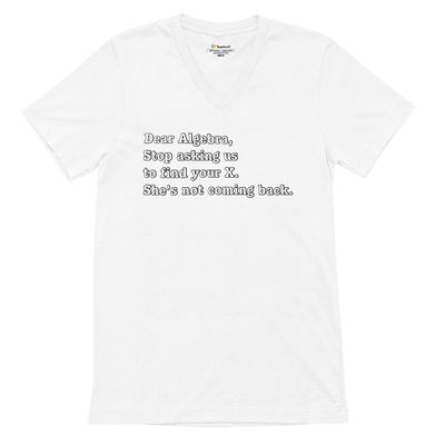 Dear Algebra Stop Asking Us to Find Your X V-Neck T-Shirt Math Tee White Small