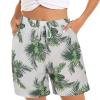 QWENTMTNTY Women's Casual Shorts Summer Comfy Hawaiian Beach Shorts Elastic Waist Floral Print Shorts Pajama with Pockets White view 1