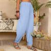 QWENTMTNTY Womens Lounge Pants Cotton Linen Casual Loose Baggy Tapered Drawstring Bottom Elastic High Waisted Trousers Pocket Blue view 2