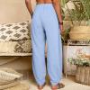 QWENTMTNTY Womens Lounge Pants Cotton Linen Casual Loose Baggy Tapered Drawstring Bottom Elastic High Waisted Trousers Pocket Blue view 3