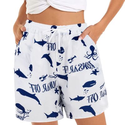 QWENTMTNTY Women's Floral Print Pajama Short Pants Summer Plus Size Elastic Waisted Capri Shorts Joggers Bermuda Shorts White