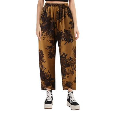 Summer Capri Pants for Women Casual Cotton Floral Cargo Pants Loose Elastic Waist Ankle Cropped Trouser Pockets Yellow