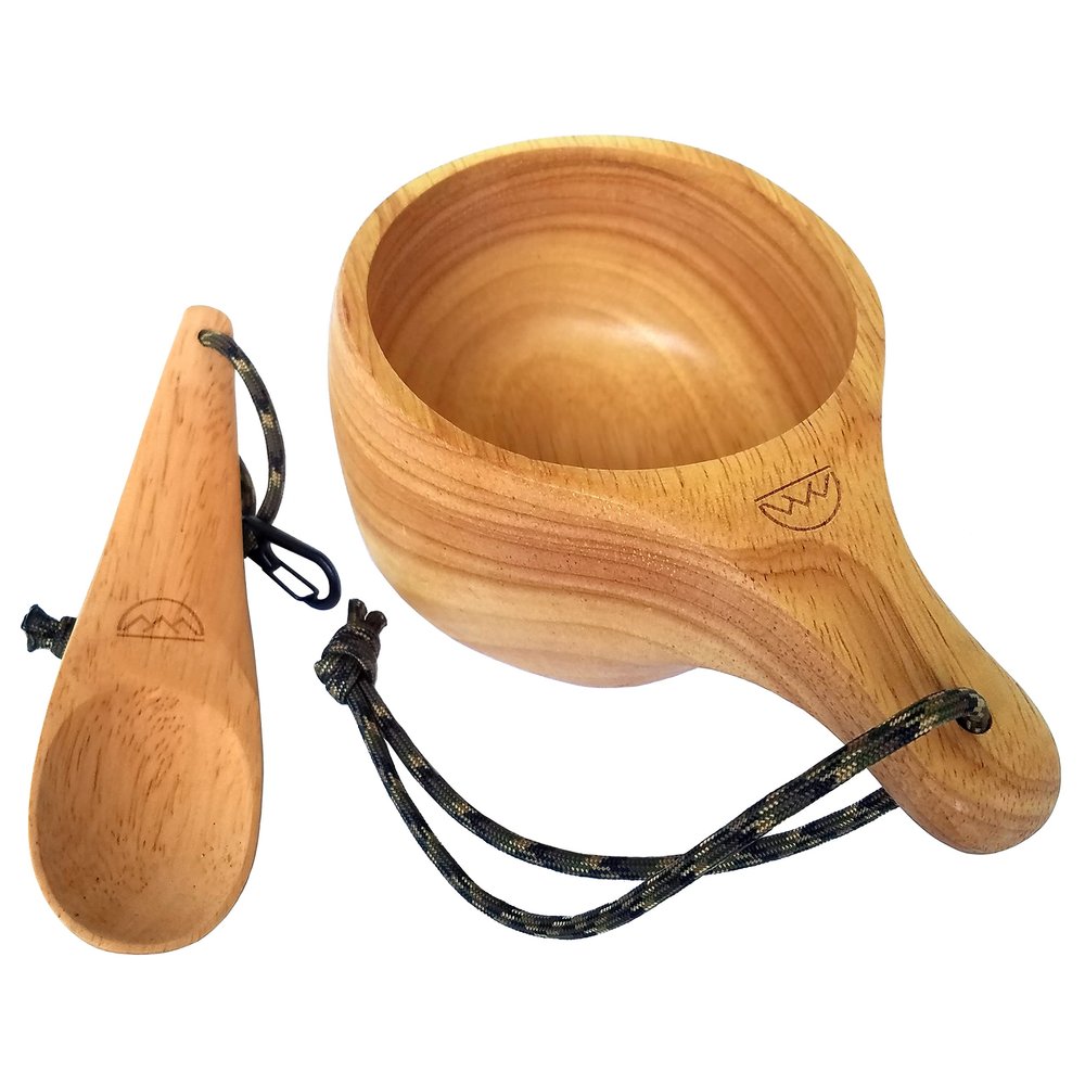 Large "Kyrre" Carved Nordic Kuksa by Coopers Bay Outdoors - Solid Wood Camp Mug & Spoon Set - This Bowl and Spoon is a Great Addition to Your Family Camping Cooking Gear - 12.5 oz/350 ml