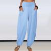 QWENTMTNTY Womens Tapered Pants Casual Drawstring Cotton Linen Palazzo Pants Elastic Waist Loose Comfy Yoga Pants Trousers Blue view 2