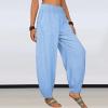QWENTMTNTY Womens Tapered Pants Casual Drawstring Cotton Linen Palazzo Pants Elastic Waist Loose Comfy Yoga Pants Trousers Blue view 3