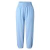 QWENTMTNTY Womens Tapered Pants Casual Drawstring Cotton Linen Palazzo Pants Elastic Waist Loose Comfy Yoga Pants Trousers Blue view 4