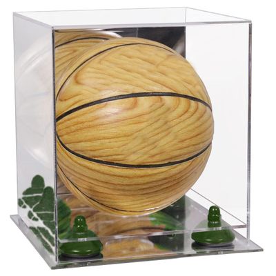 Better Display Cases Acrylic Mini - Miniature (not Full Size) Basketball Display Case with Mirror Case, Green Risers and Mirror Base (B03/A015)