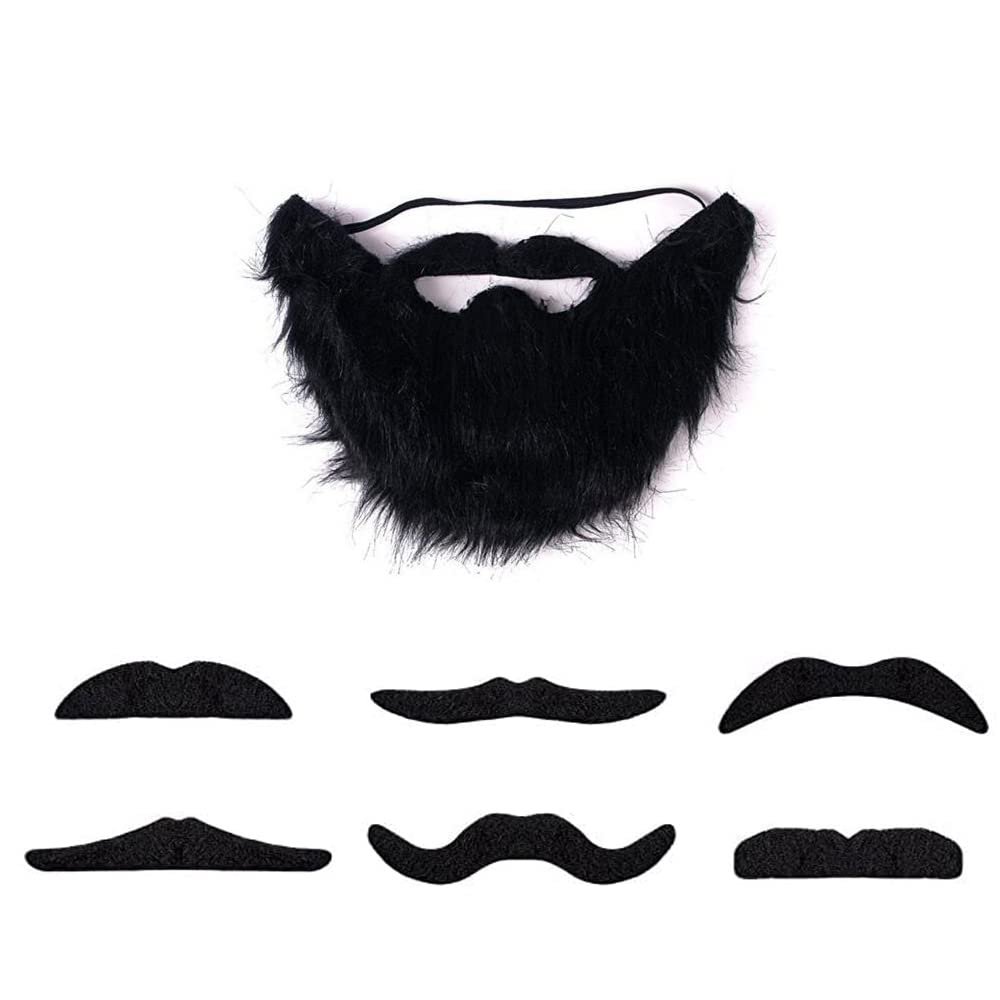 VIGUEUR 7PCS Mustaches Self Adhesive - Fake Beard for Masquerade Black