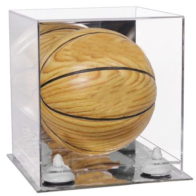 Better Display Cases Acrylic Mini - Miniature (not Full Size) Basketball Display Case with Mirror Case, White Risers and Mirror Base (B03/A015)