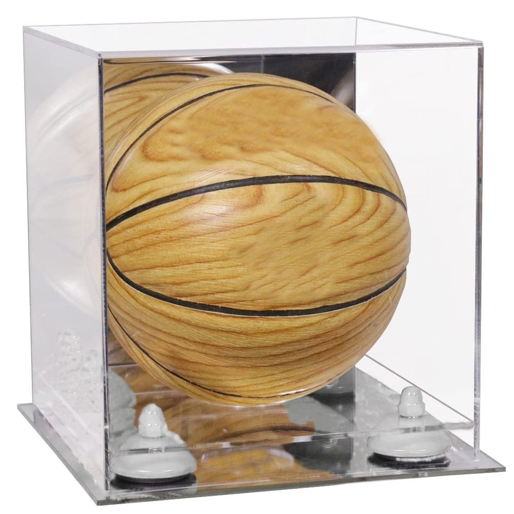 Better Display Cases Acrylic Mini - Miniature (not Full Size) Basketball Display Case with Mirror Case, White Risers and Mirror Base (B03/A015)