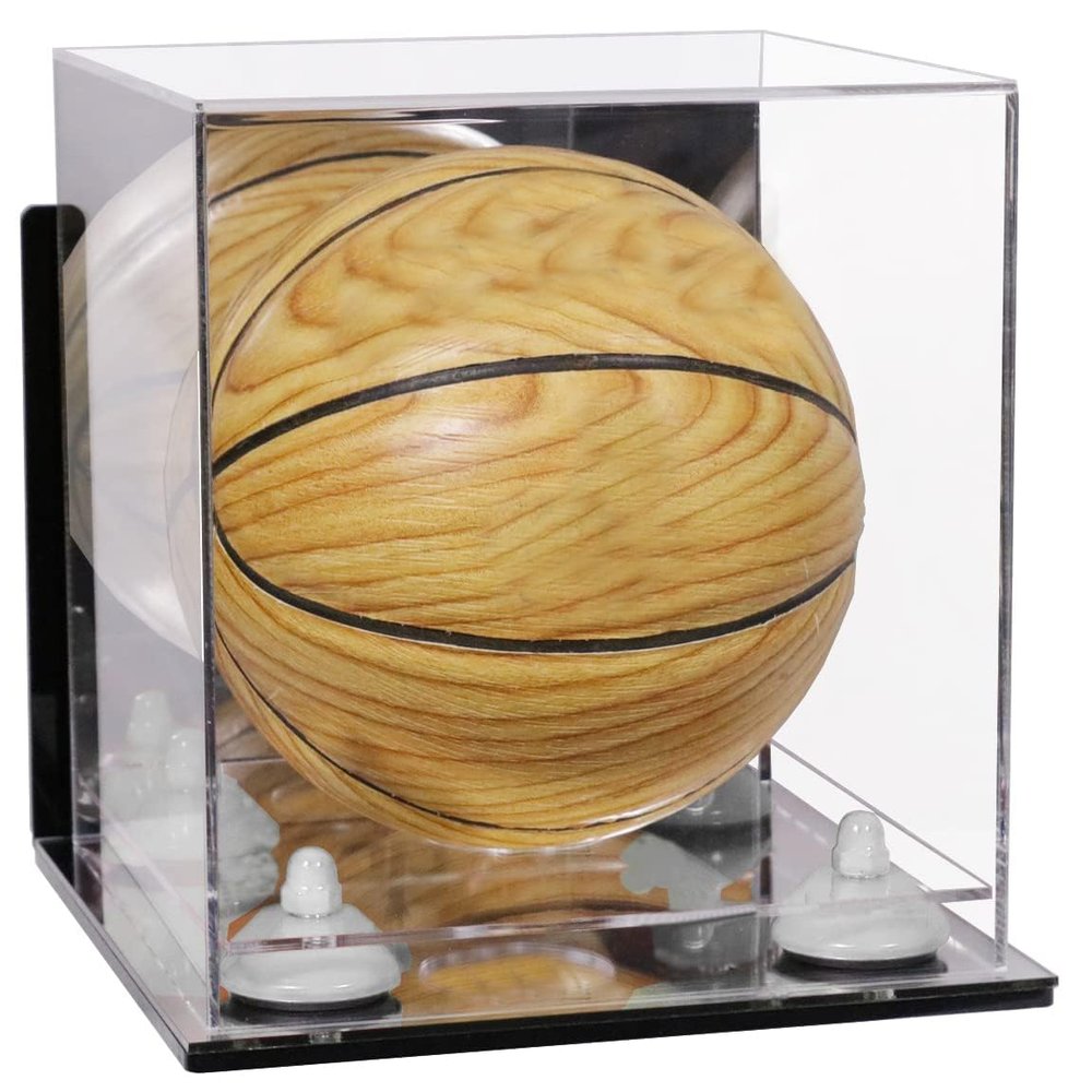 Better Display Cases Acrylic Mini - Miniature (not Full Size) Basketball Display Case with Mirror Case, White Risers, Wall Mount and Mirror Base (B03/A015)