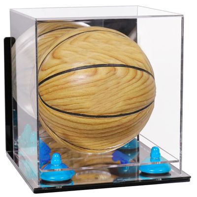 Better Display Cases Acrylic Mini - Miniature (not Full Size) Basketball Display Case with Mirror Case, Light Blue Risers, Wall Mount and Mirror Base (B03/A015)
