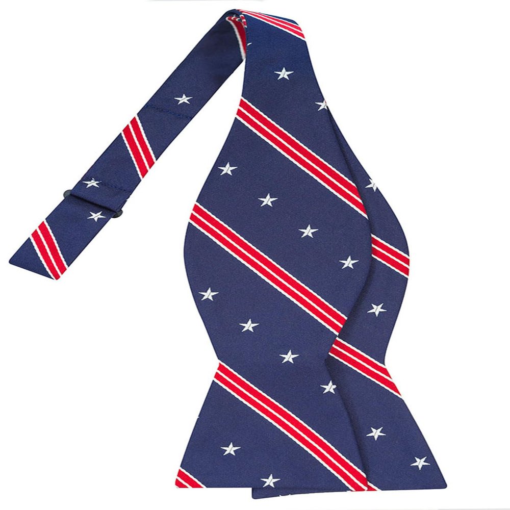 KissTies Silk US Patriotic Bowtie Self-tied Blue Stars 4th Of July Bow Ties