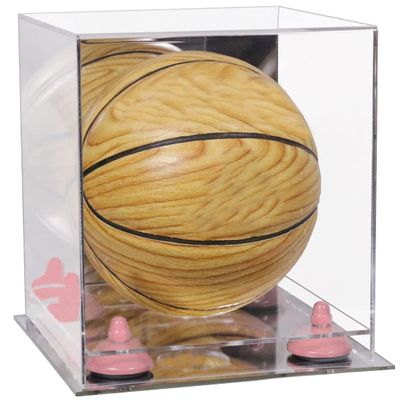 Better Display Cases Acrylic Mini - Miniature (not Full Size) Basketball Display Case with Mirror Case, Pink Risers and Mirror Base (B03/A015)