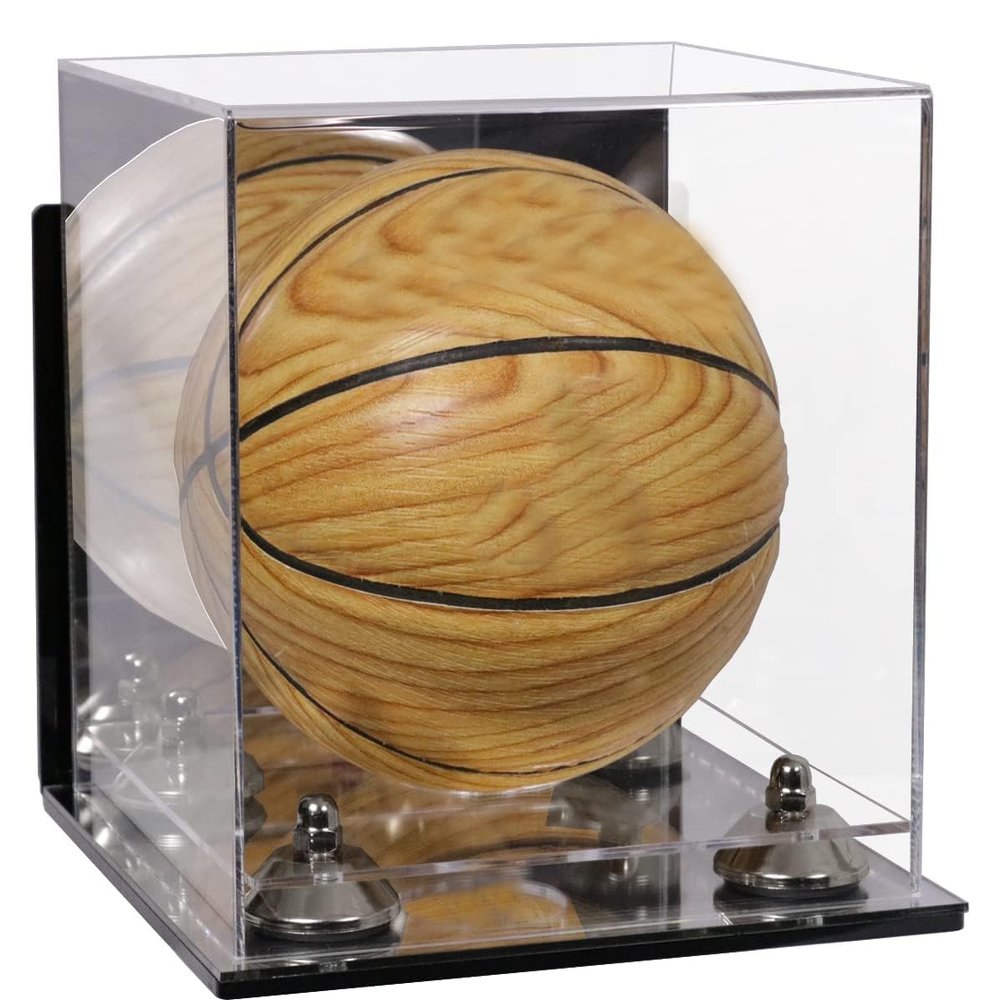 Better Display Cases Acrylic Mini - Miniature (not Full Size) Basketball Display Case with Mirror Case, Silver Risers, Wall Mount and Mirror Base (B03/A015)