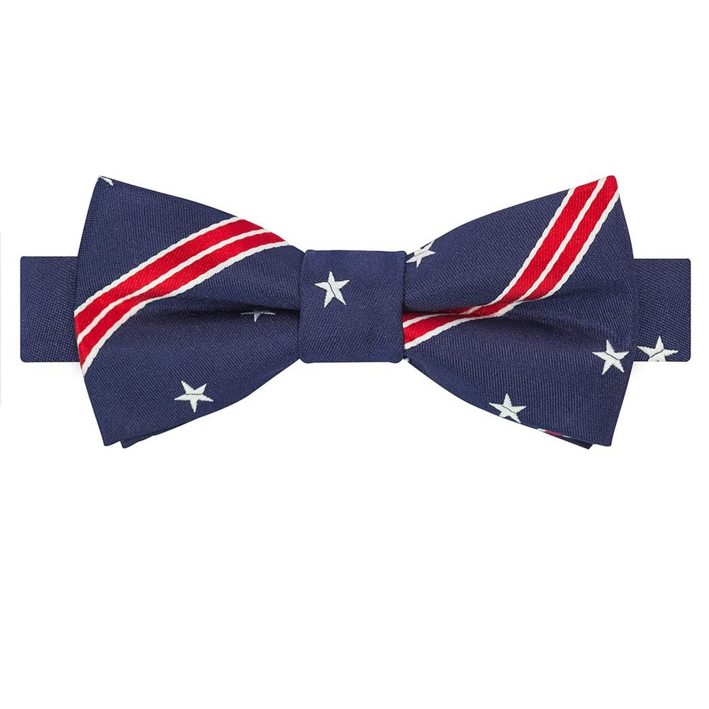 KissTies Silk US Patriotic Boys Bowtie Pre-tied Blue Flag 4th Of July Bow Ties