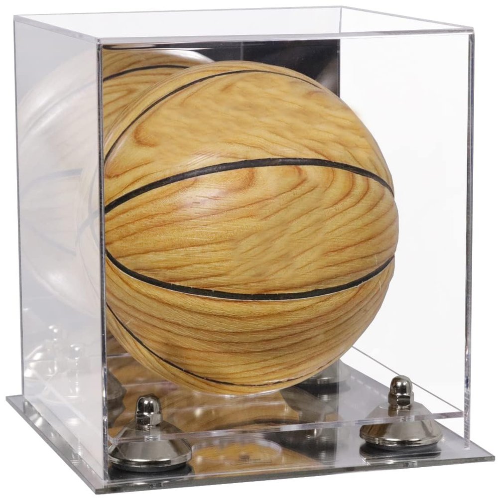 Better Display Cases Acrylic Mini - Miniature (not Full Size) Basketball Display Case with Mirror Case, Silver Risers and Mirror Base (B03/A015)