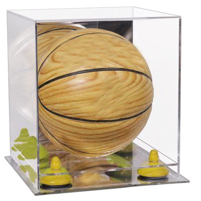 Better Display Cases Acrylic Mini - Miniature (not Full Size) Basketball Display Case with Mirror Case, Yellow Risers and Mirror Base (B03/A015)
