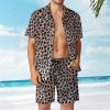 Adugen Origei Men's Leopard Button-Up Shirt Hawaiian Shirt Party Beach Suit Dry Surfing Beach Shorts with Pockets S view 2