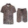 Adugen Origei Men's Leopard Button-Up Shirt Hawaiian Shirt Party Beach Suit Dry Surfing Beach Shorts with Pockets S view 3