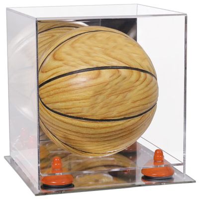 Better Display Cases Acrylic Mini - Miniature (not Full Size) Basketball Display Case with Mirror Case, Orange Risers and Mirror Base (B03/A015)
