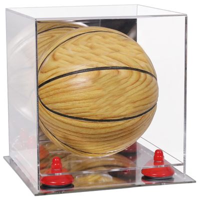 Better Display Cases Acrylic Mini - Miniature (not Full Size) Basketball Display Case with Mirror Case, Red Risers and Mirror Base (B03/A015)