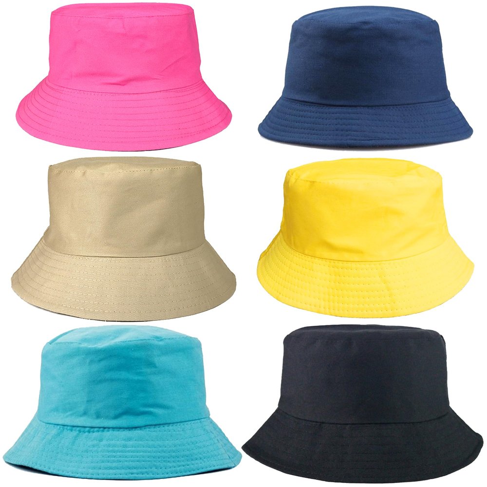 6 PCs Unisex Bucket Hats, Solid Color Sun Hat Cap for Women Sumer Beach Outdoor Travel (Set 2, 6)
