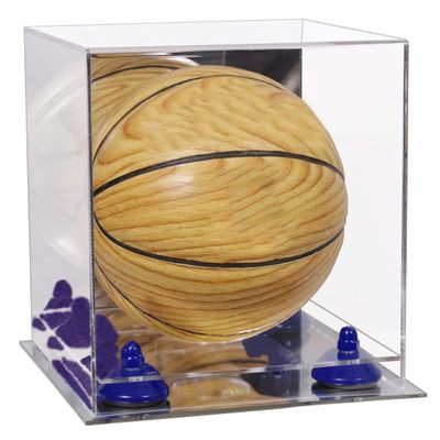 Better Display Cases Acrylic Mini - Miniature (not Full Size) Basketball Display Case with Mirror Case, Dark Blue Risers and Mirror Base (B03/A015)