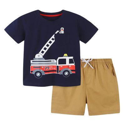 Urtrend Little Boys' Baby Toddler Kids Cotton Summer T-Shirt Shorts Set(3T,Navy4)