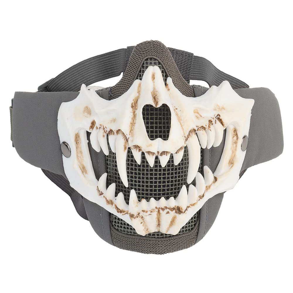 Airsoft Half Face Skull Horror Mask, Tactical Foldable Mesh Skull Mask for Halloween CS Hunting Paintball Gear