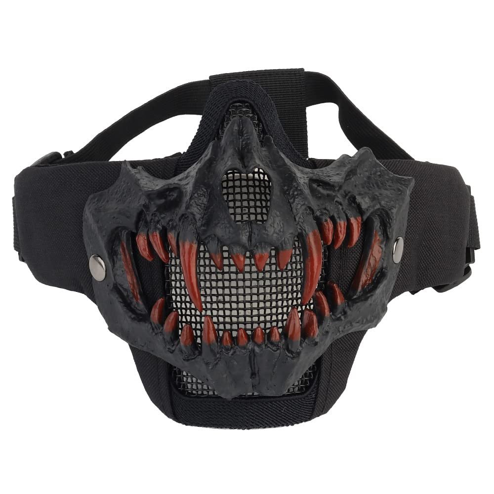 Airsoft Half Face Skull Horror Mask, Tactical Foldable Mesh Skull Mask for Halloween CS Hunting Paintball Gear