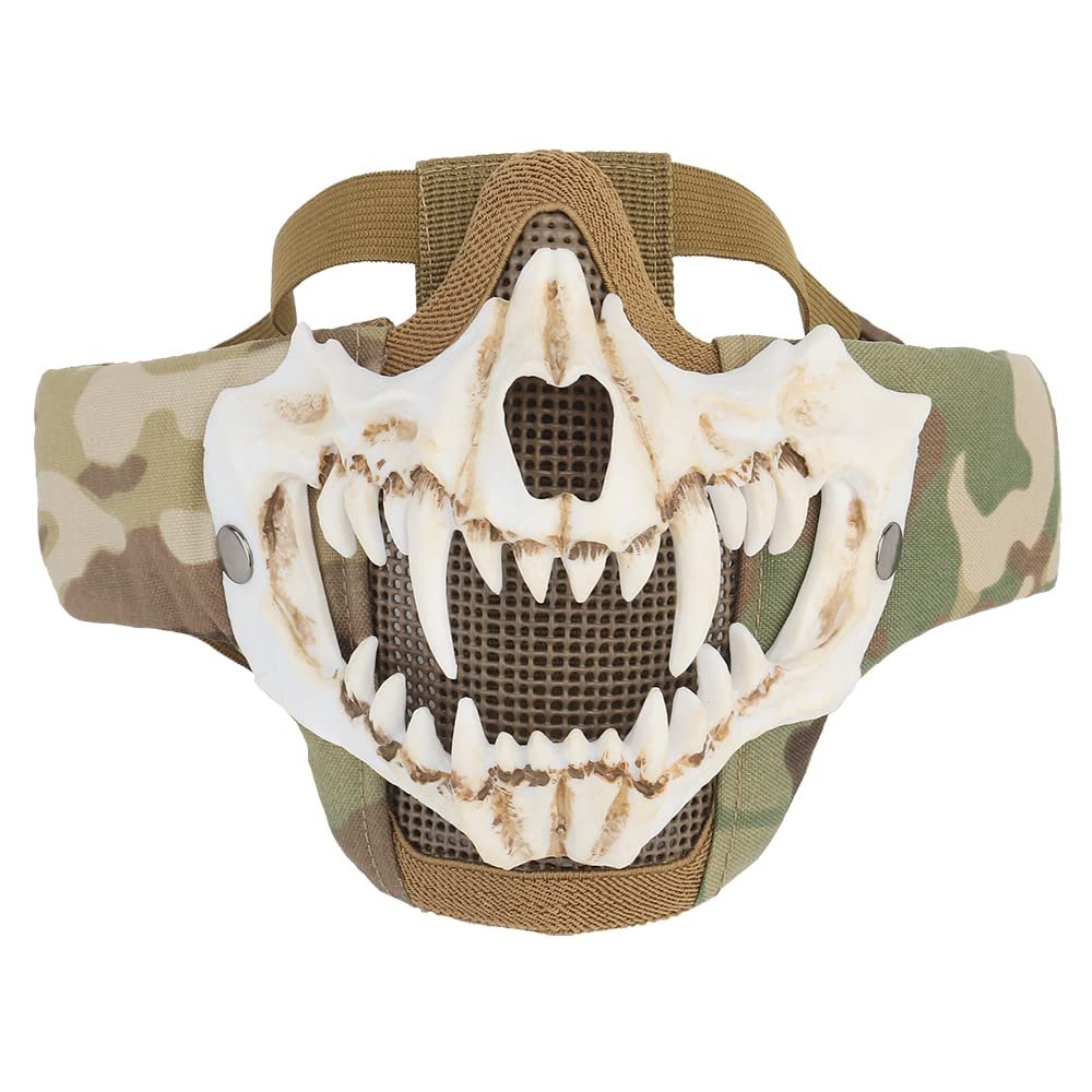 Airsoft Half Face Skull Horror Mask, Tactical Foldable Mesh Skull Mask for Halloween CS Hunting Paintball Gear
