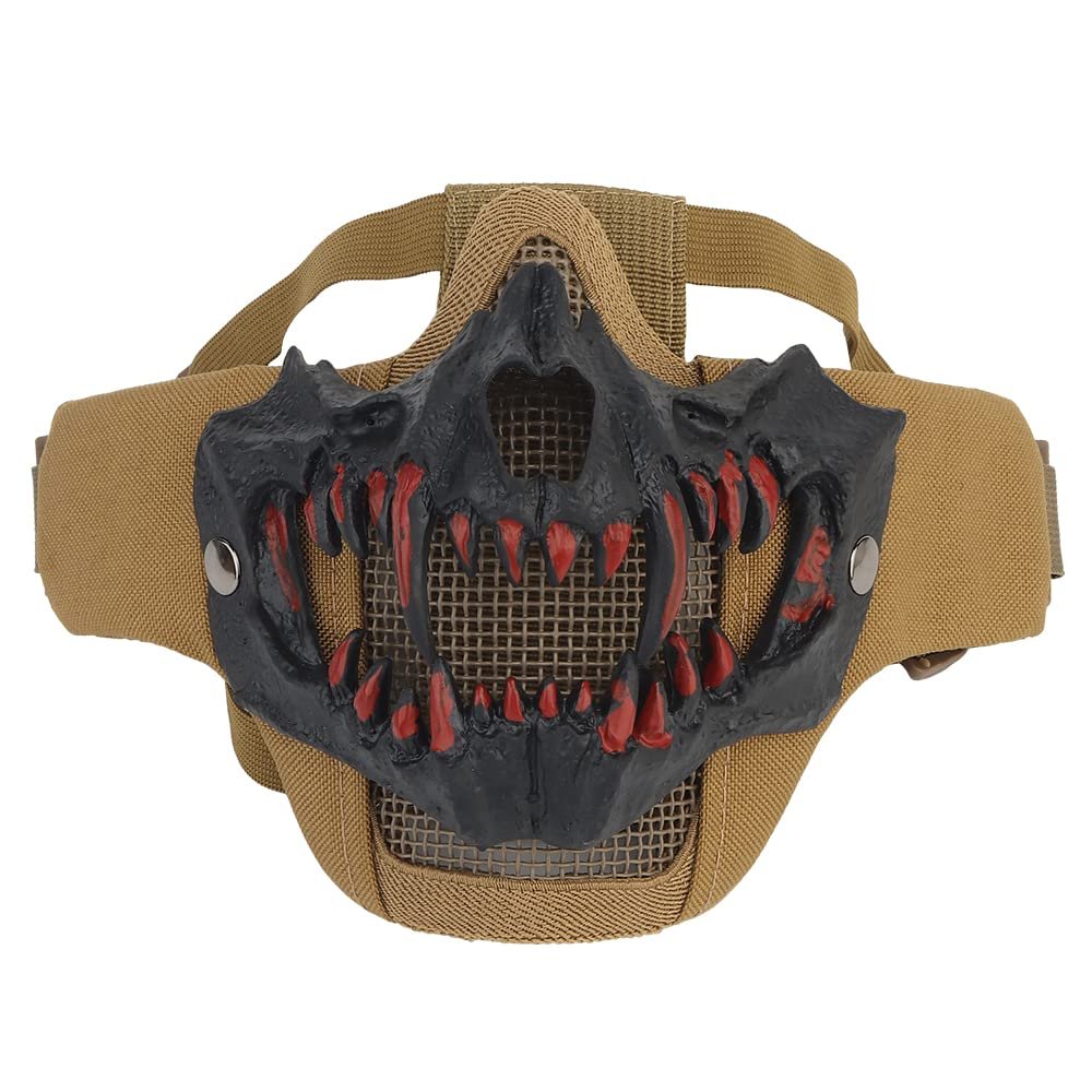 Airsoft Half Face Skull Horror Mask, Tactical Foldable Mesh Skull Mask for Halloween CS Hunting Paintball Gear
