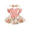 HIGHUZZA Baby Girl Clothes 6-12 Months Newborn Dress Summer Romper Onesie Infant Outfits Short Sleeve Floral Suspender Headband Overall Skirt Set Light Pink view 1