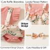 HIGHUZZA Baby Girl Clothes 6-12 Months Newborn Dress Summer Romper Onesie Infant Outfits Short Sleeve Floral Suspender Headband Overall Skirt Set Light Pink view 4