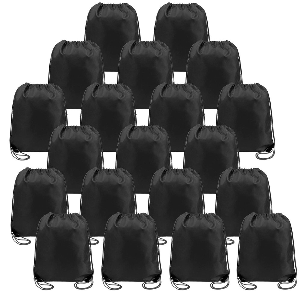 BeeGreen Black Drawstring Backpack Bulk 20 Pack, Christmas String Backpack for Gym Sport Trip,Cinch Sack with String, DIY Drawstring Bags for Women and Men