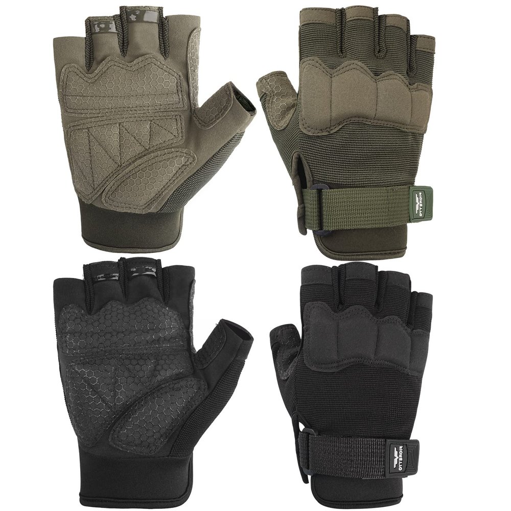 FIORETTO Fingerless Gloves, Airsoft Gloves, Half Finger Gloves for Driving, Cycling, Shooting, Hunting, Motorcycle, Climbing, Outdoor Work 2 Pairs(Black+Green) Small