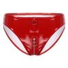 QinCiao Women's Shiny Latex Wet Look Booty Shorts High Waisted Zipper Crotch Cheeky Hot Pants O Ring Red XX-Large view 3