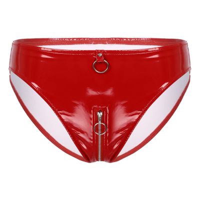 Loloda Women's Sexy Leather Wetlook High-Waisted Booty Shorts Hot Pants Night Party Clubwear O Ring Red Medium